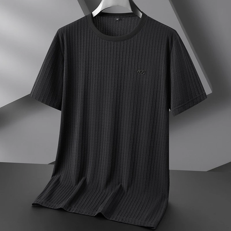 加肥大码提花短袖体恤男夏季冰丝凉感上衣肥佬圆领运动半袖t恤衫