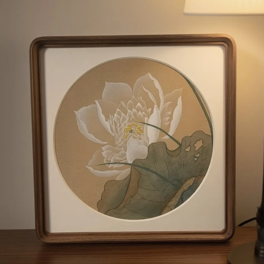 临宋小品，绢本设色-北美黑胡桃木（原木原色）