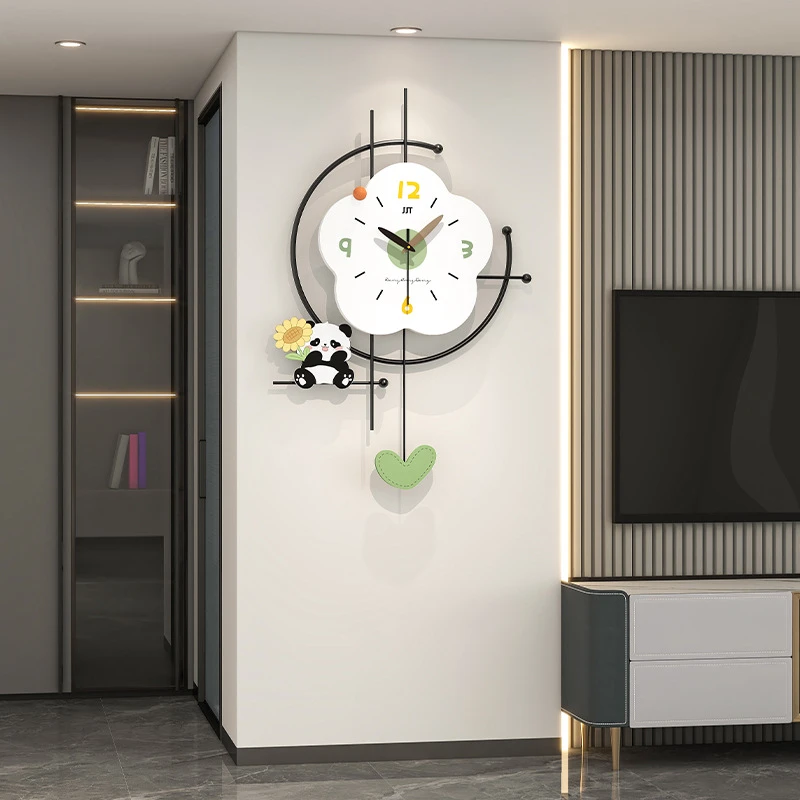 创意熊猫挂钟客厅高级感现代简约静音钟表家用装饰时钟挂墙免打孔