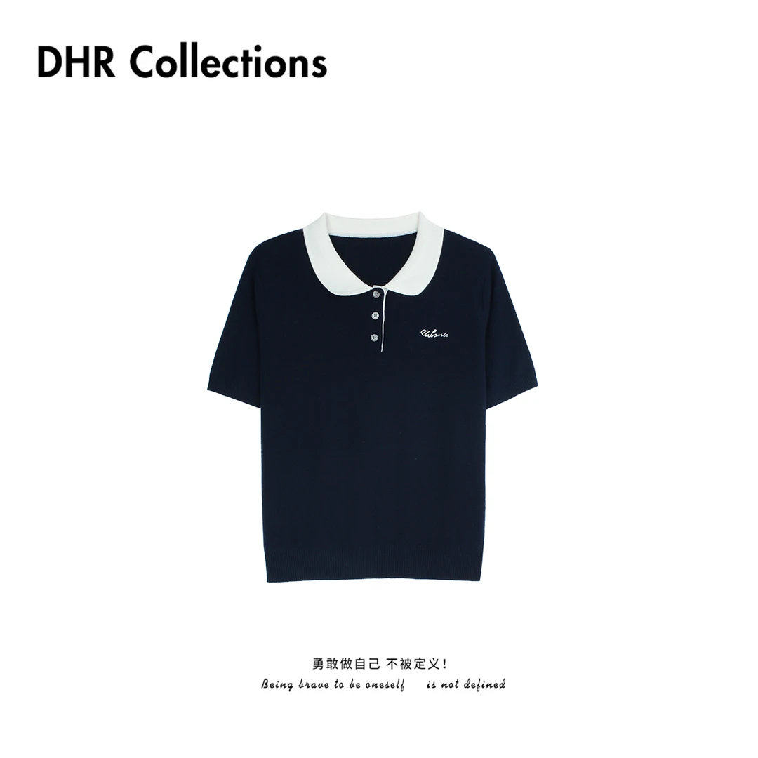 豆豆6【POLO领羊毛衫】秋款老钱风拼色翻领休闲短袖针织衫-DQ90025
