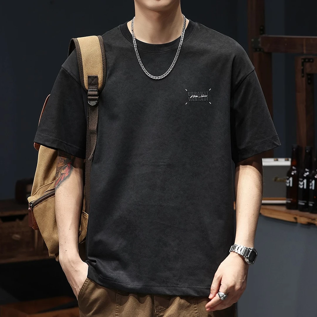 MR.MUDI/穆迪先生潮美式复古扎染短袖印花t恤男夏季新款宽松大码