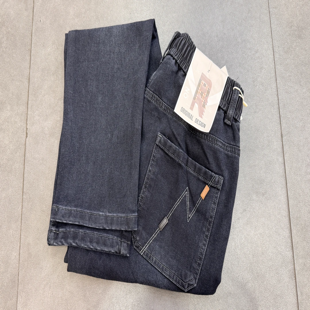 中高腰水洗系带中弹男厚款牛仔裤弹力百搭修身