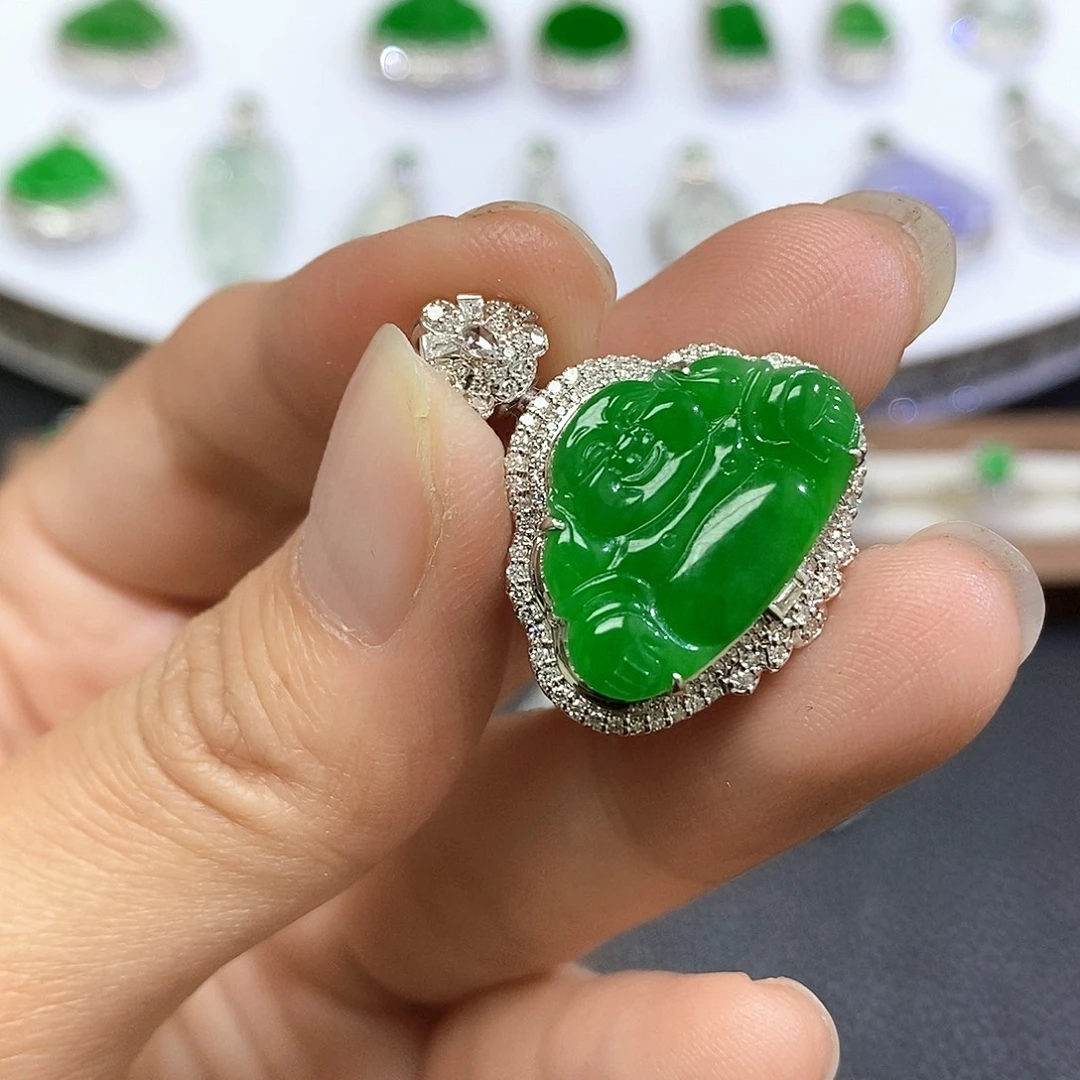 翡翠18K金镶嵌吊坠(不含链)