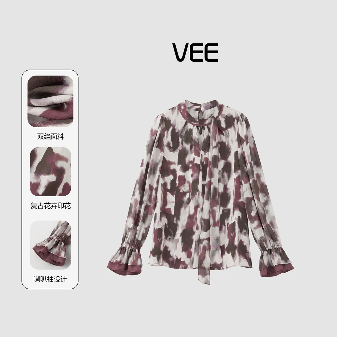 VEE【花海漫步】新款休闲百搭复古长袖宽松印花衬衫