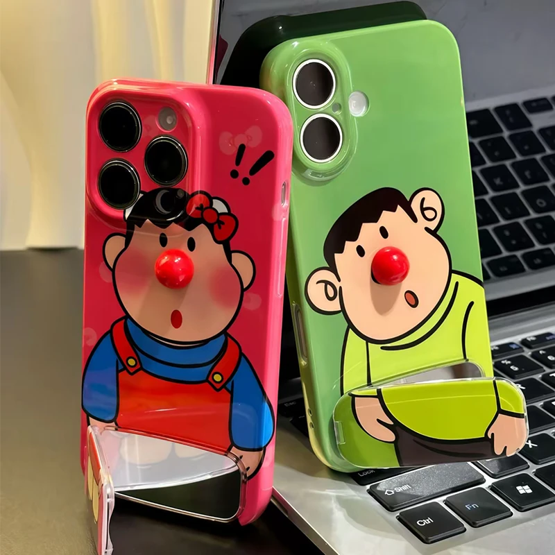 胖虎红鼻子支架适用苹果16手机壳iPhone15女华为P70vivo小米oppo