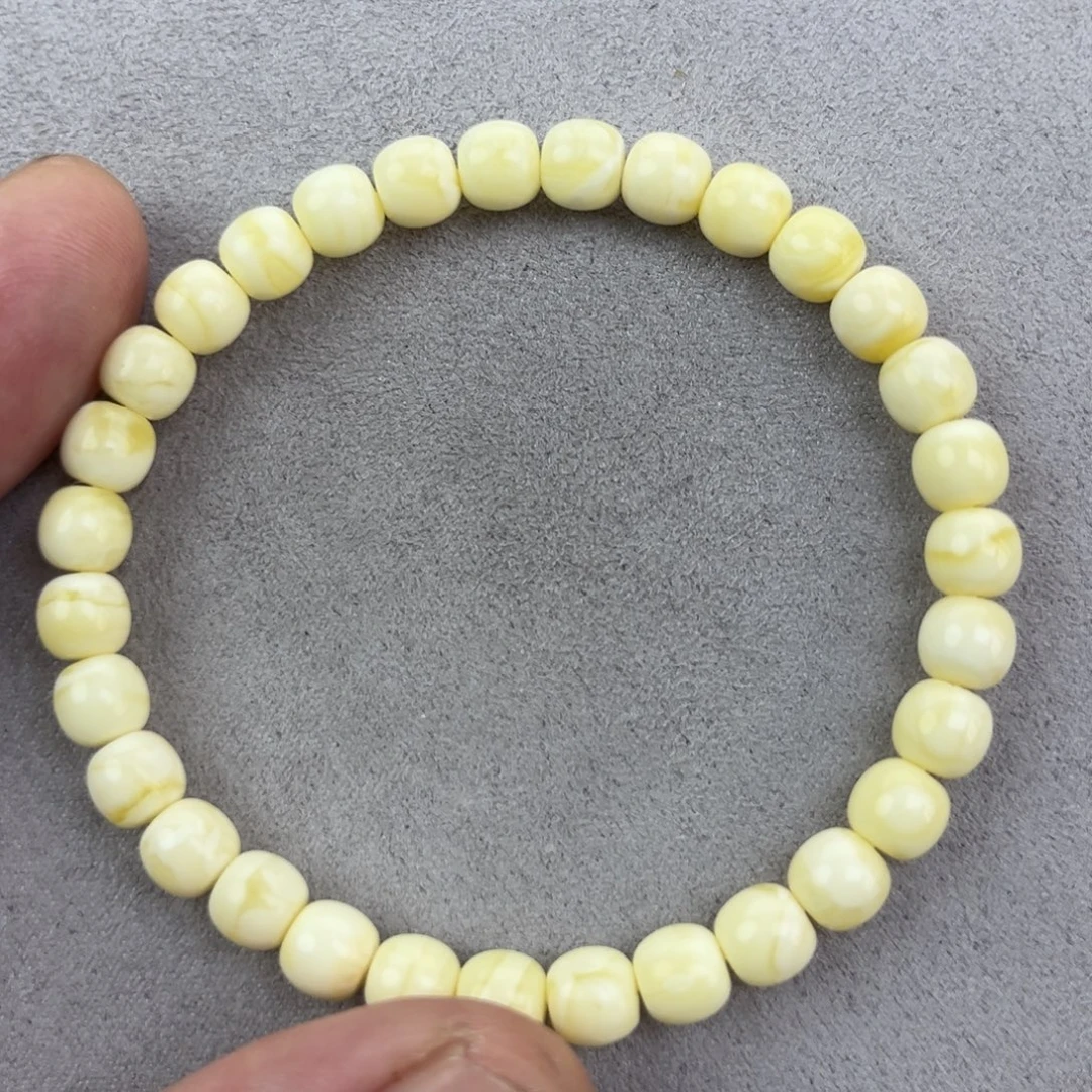 蜜蜡未镶嵌手串纯天然俄料瓷白极限弧高桩6.5*6腕口17+