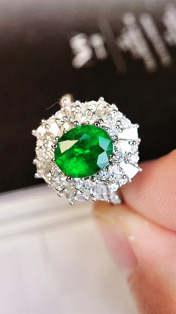 【YiYI】1.18ct阿富汗沃顿祖母绿戒指/18K金南非钻石/附GUILD证#YA