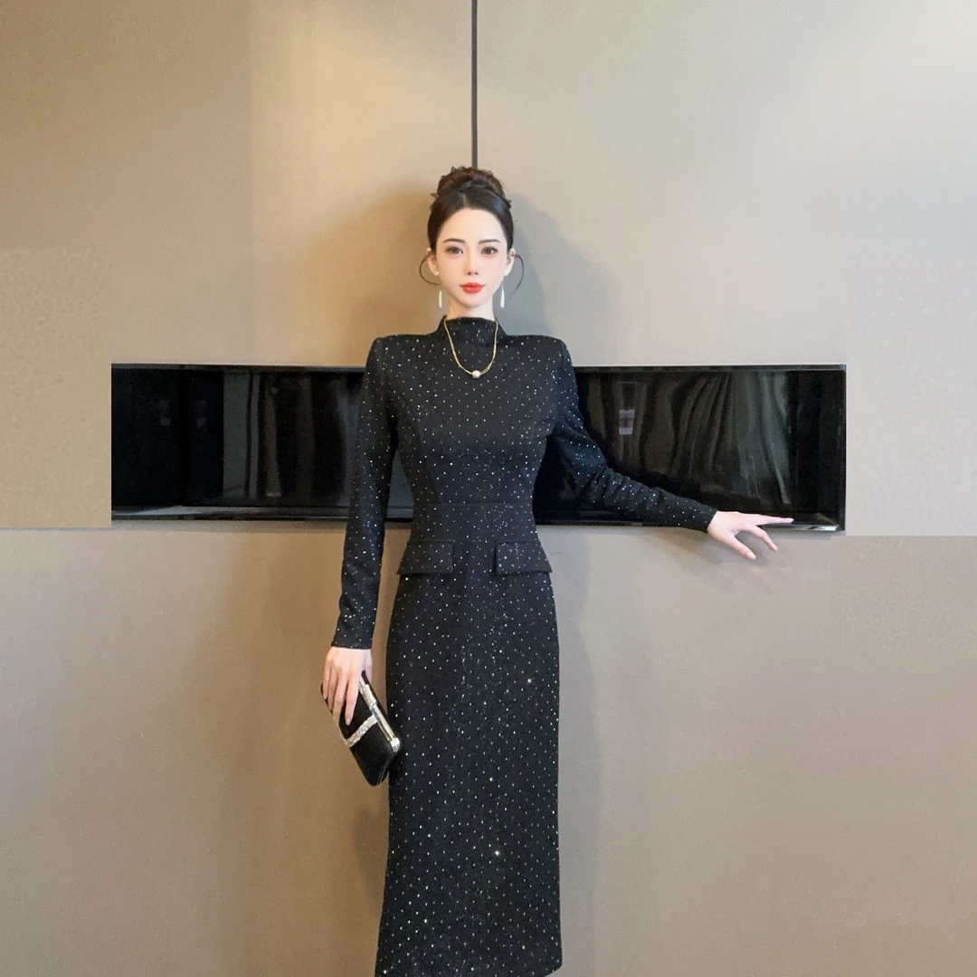 【设计师定制】新款秋冬修身显瘦气质优雅连衣裙21624