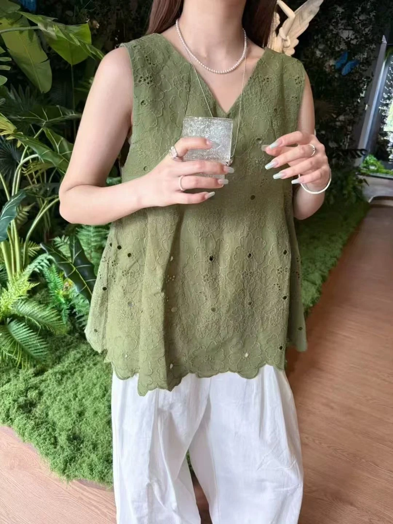 【NIANNIAN+】【波浪边圆点镂空T恤】ol韩版宽松休闲时尚