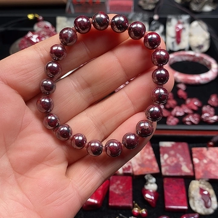 天然辰砂天然朱砂乌砂圆珠手串8.5mm