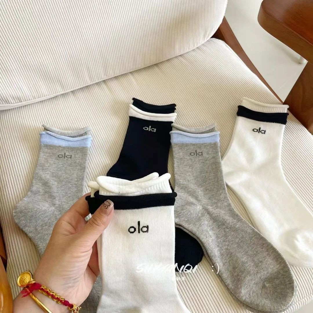 【5双装】高定欧货"半糖可乐"双袜口薄款中筒袜-469