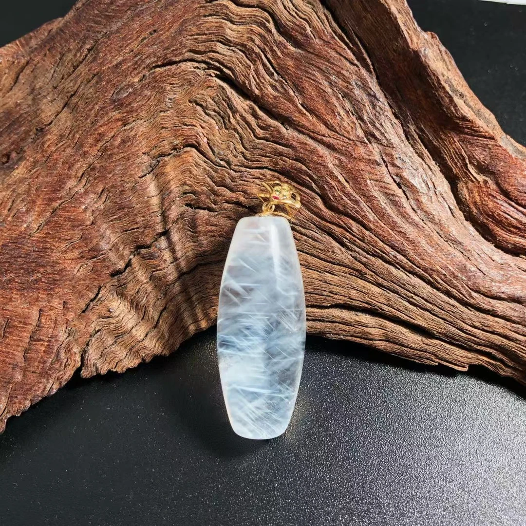 【圣芭黎】天然水晶吊坠巴西蓝针西塔18K多样性发一D1476