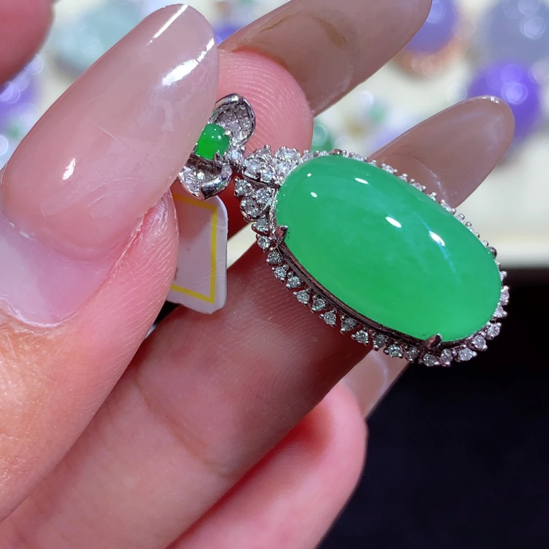 翡翠18K金镶嵌吊坠(不含链)