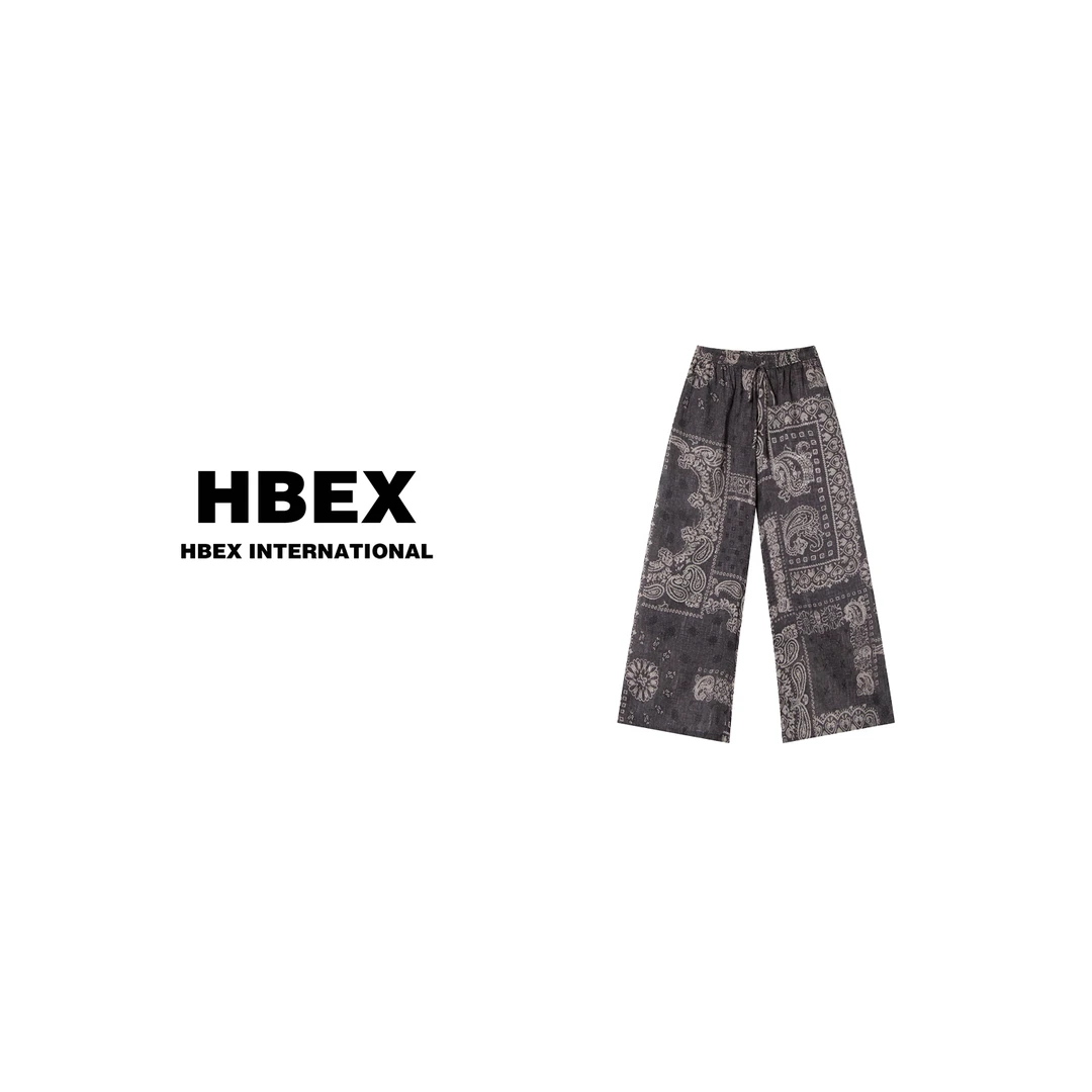 【HBEX】夏季薄款苎麻棉小众波西米亚风松紧腰阔腿加长女休闲裤