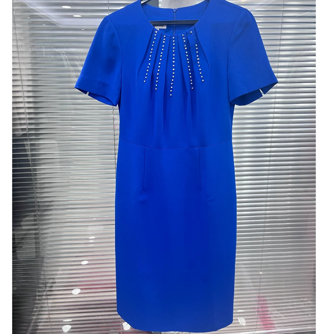 【歌】夏季女士显瘦气质蓝色时尚休闲连衣裙GL370