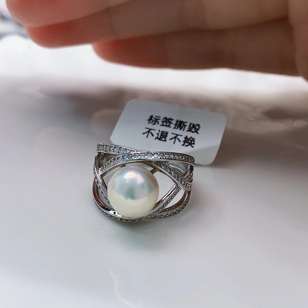 银S925镶嵌特价极光澳白戒指海水珍珠