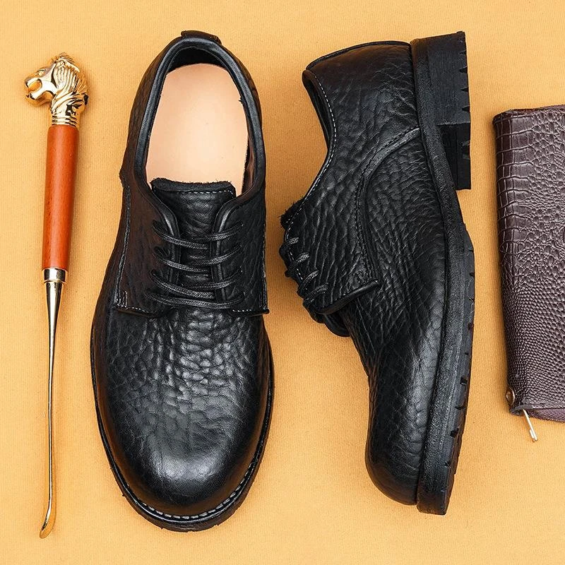 高端复古固特异真皮大底手工商务正装皮鞋男款圆头德比鞋牛皮男鞋