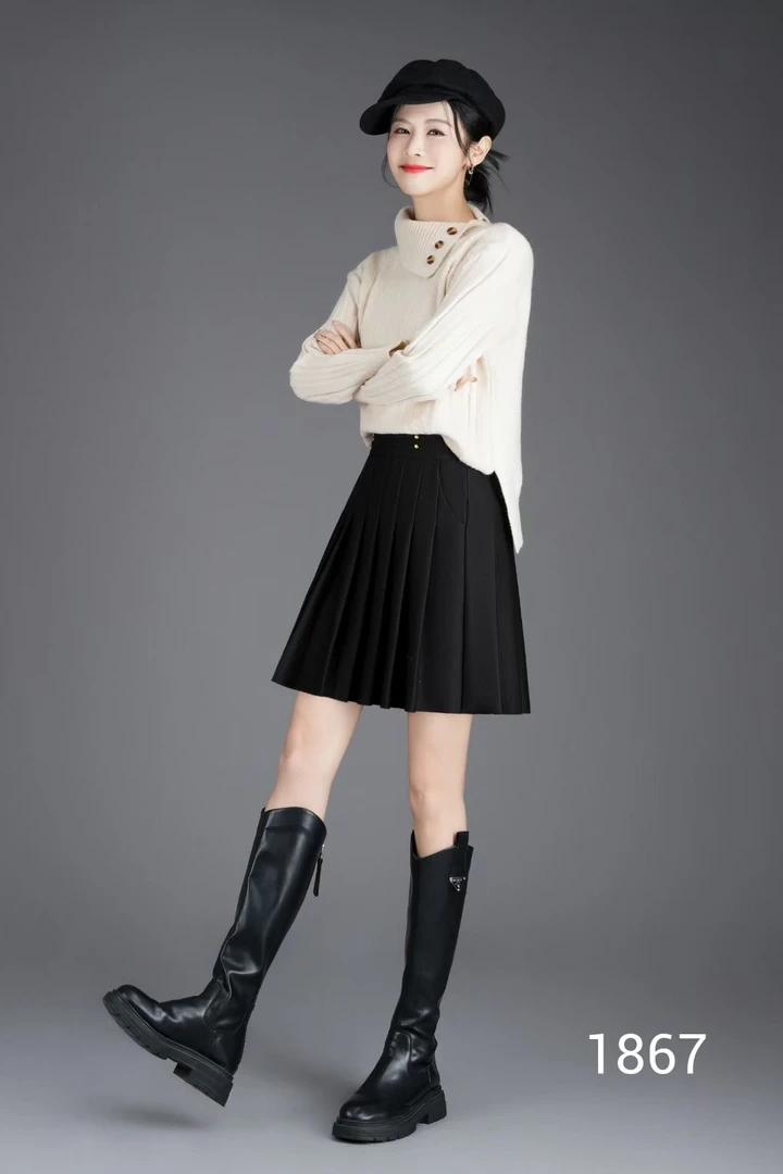 轻奢百搭显瘦气质百褶加厚冬季半身裙