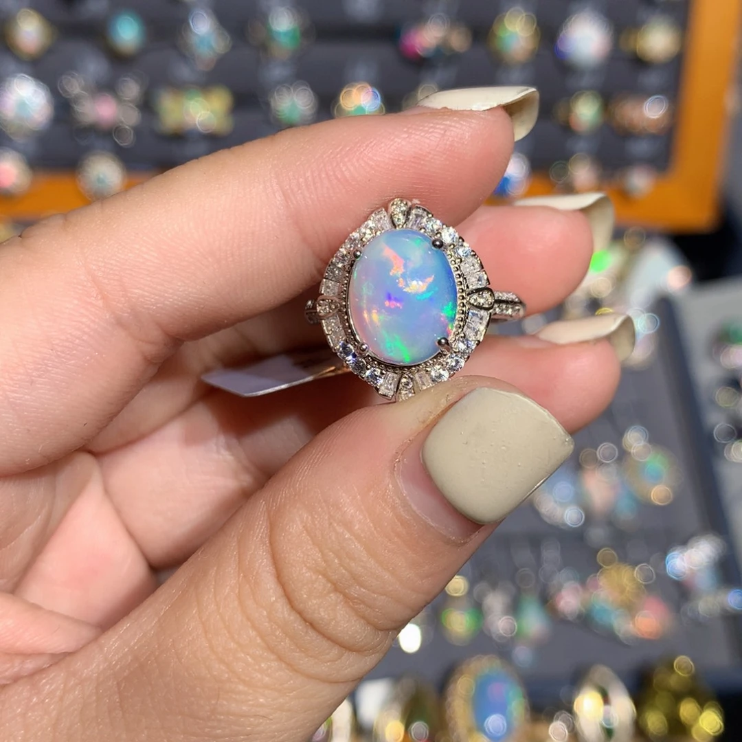 银S925镶嵌欧泊欧泊戒指l