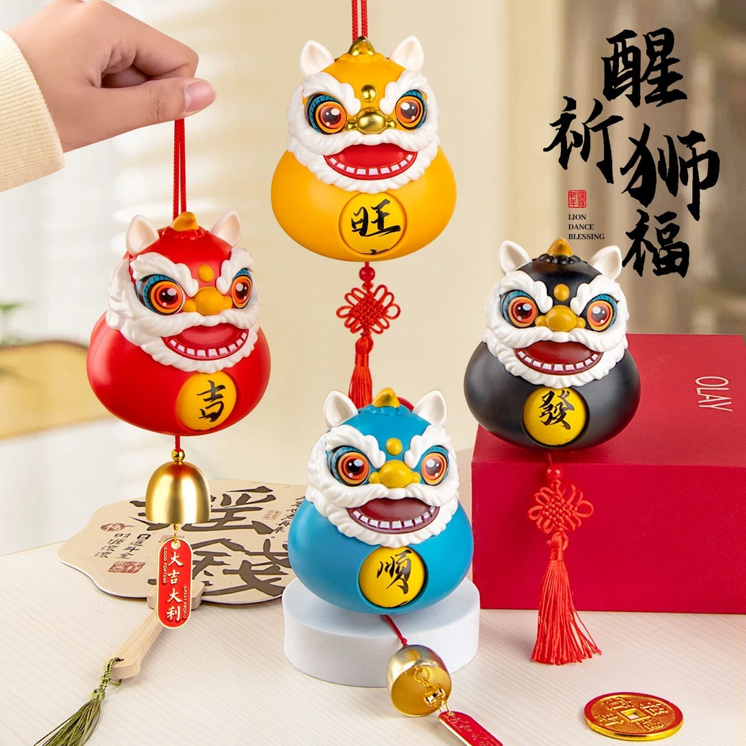 中国结创意文字送礼新年摆钥匙扣国潮醒狮摇铃装饰中国风舞狮礼物