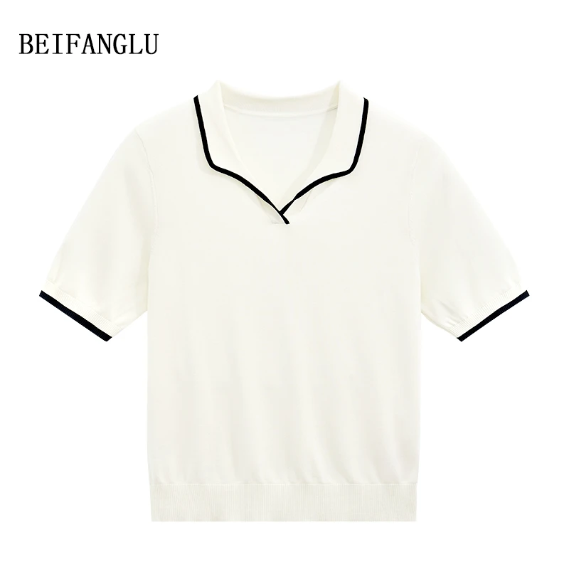 北方鹿【100桑蚕丝】柜单髙货夏季舒适桑蚕丝POLO领针织短袖女26713