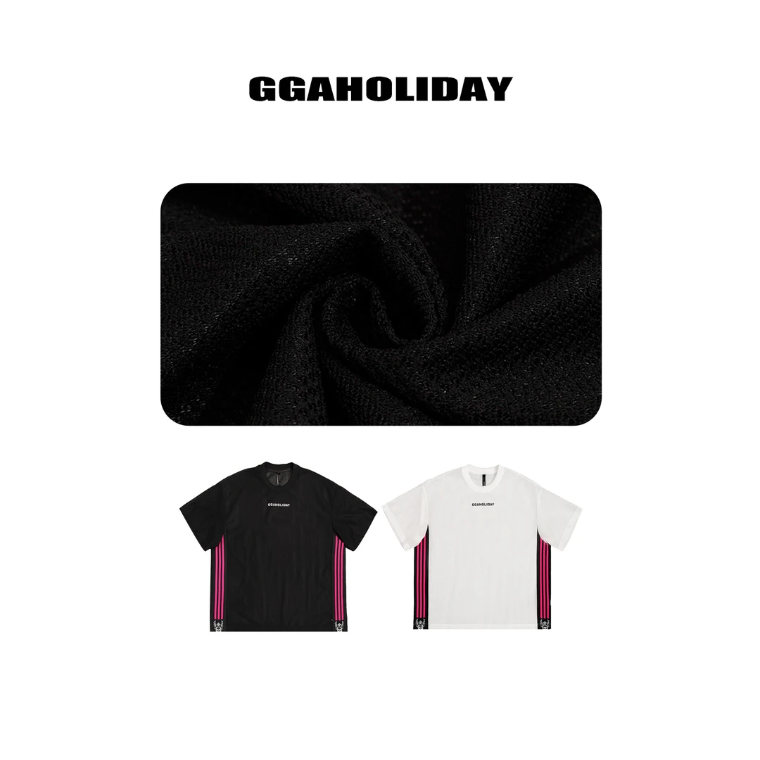 25N夏季新款轻奢高级感美式街头运动透气网格设计短袖大T 152090