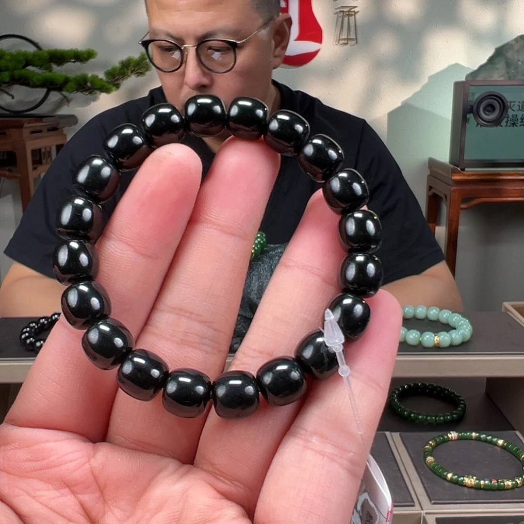 和田玉未镶嵌手串卡10mm黑青