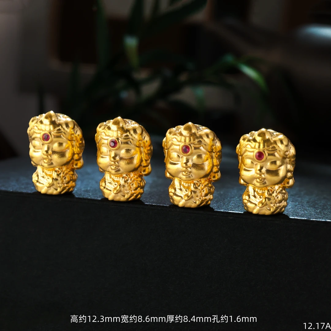 【金豆工厂】18K金镶度母宝宝佛隔珠桶珠手串编绳项链（厚5D金）