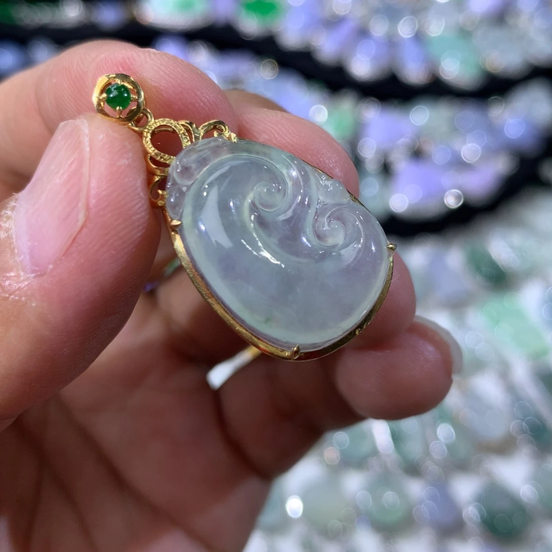 翡翠18K金镶嵌吊坠(不含链)