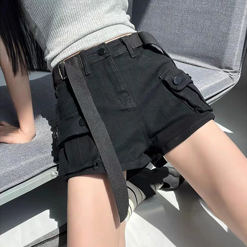 牛仔工装裤短裤女弹性修身2025年新款夏季高腰提臀辣妹热裤潮大码