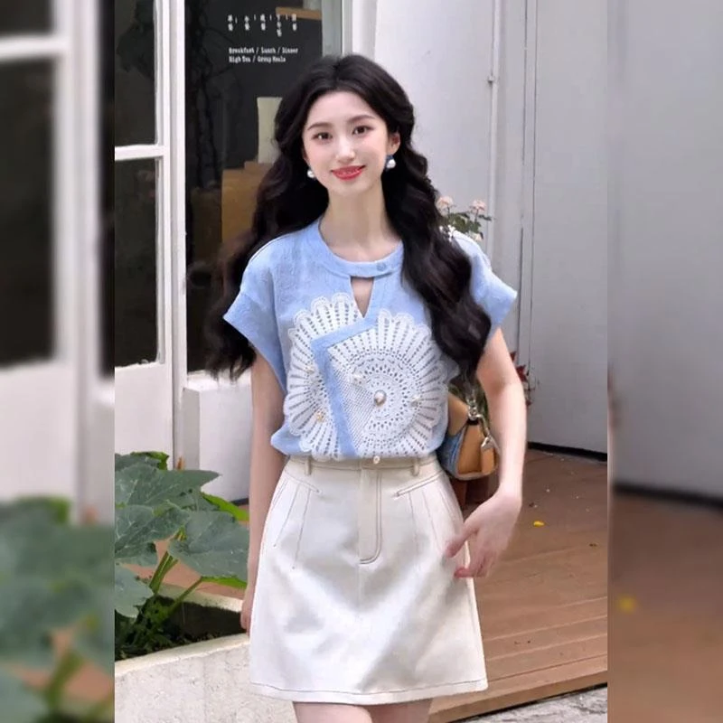 【椰奶薄脆】甜美衬衫短袖上衣时尚小衫2025夏季新款设计感百搭t恤