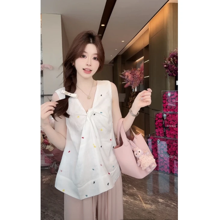 浩哥严选●亚麻无袖上衣预C5SY4828A时尚法式显瘦甜美小众设计感