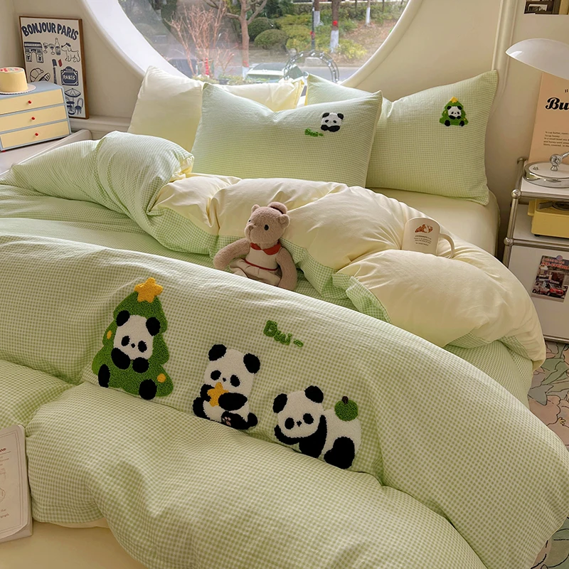 ins风卡通水洗棉床单四件套被套床上网红可爱韩学生单人三件套