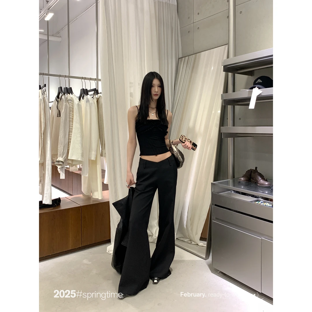 SUNONEONE V腰百搭显瘦西装裤女秋季黑色时尚小众休闲裤D0078K