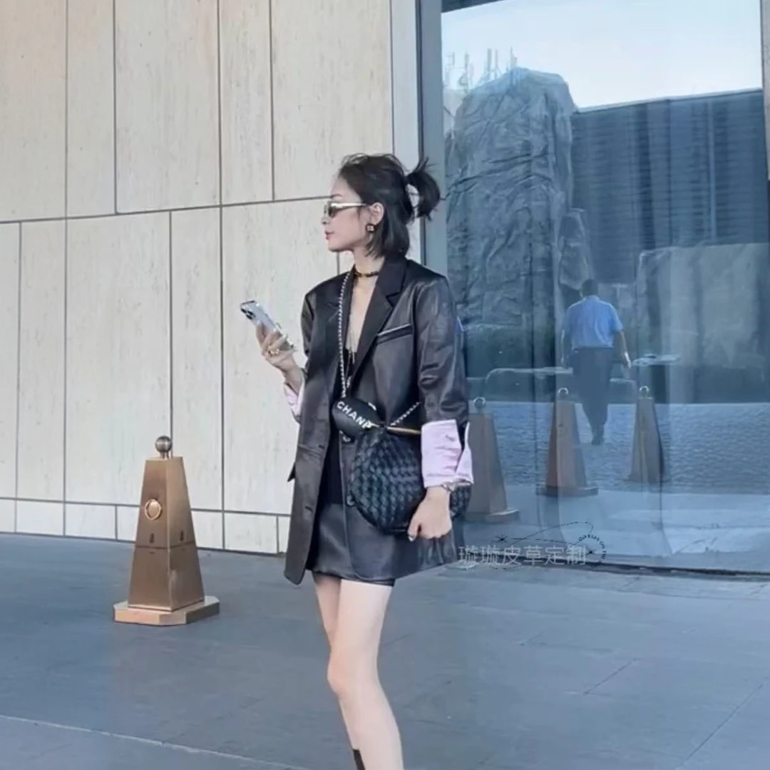 火火家修身时尚轻奢西装外套春秋短款绵羊皮显瘦休闲小西装66987