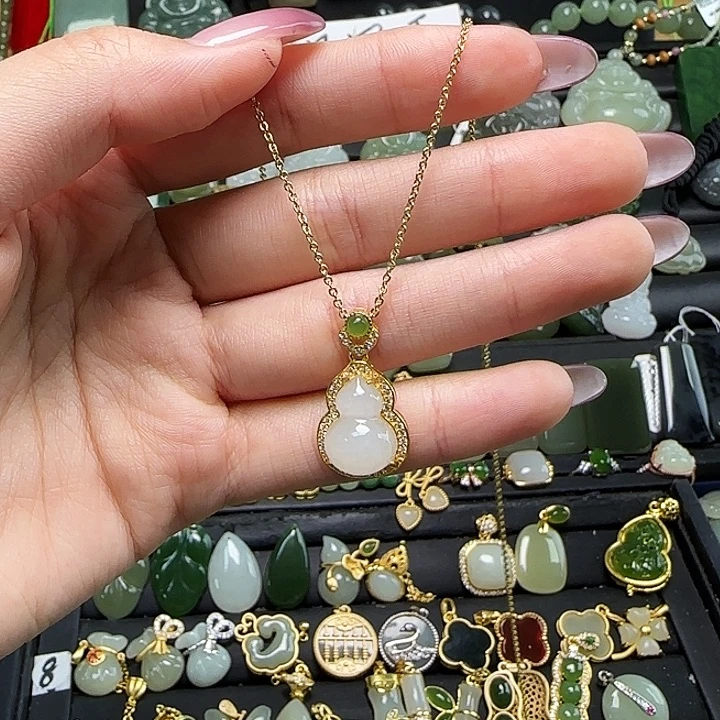 颈饰银S925镶嵌和田玉送链子送绳