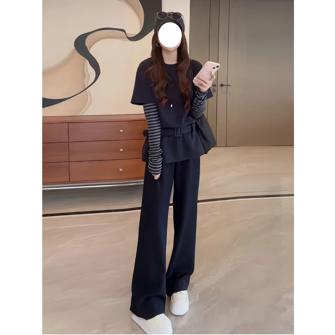 休闲运动套装女春秋2025年新款韩版时尚宽松显瘦高腰阔腿裤两件套