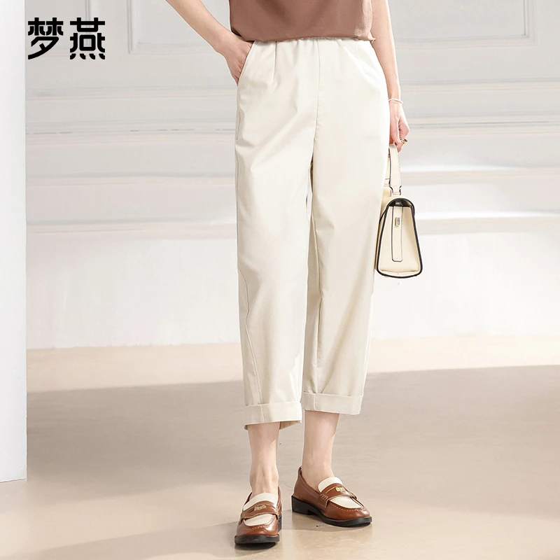 梦燕夏季女款时尚气质百搭复古简约舒适阔腿宽松休闲裤BD03B5004