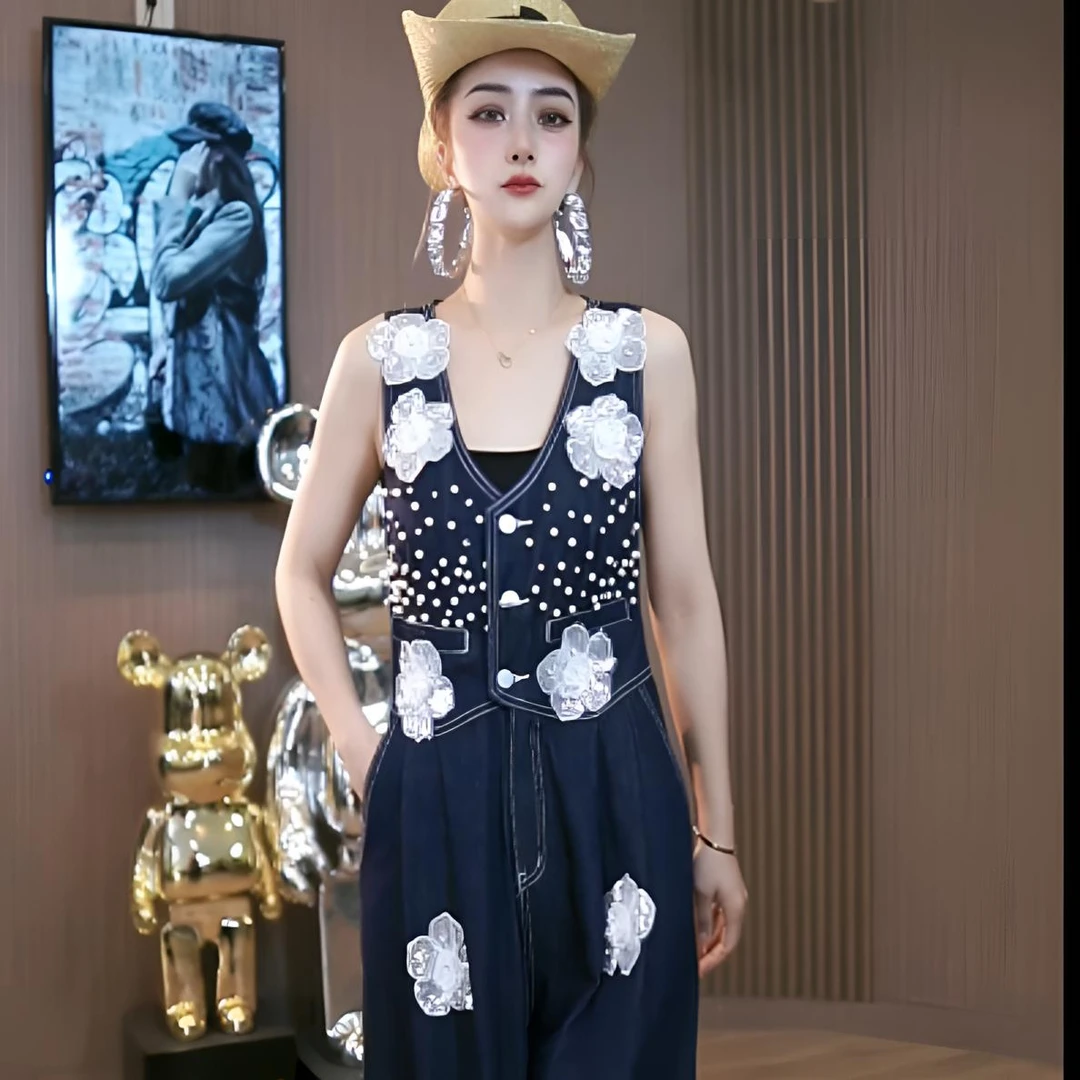 AttinaLife原创重工小众重工潮牌钉珠钉钻连体裤25夏复古阔腿时尚