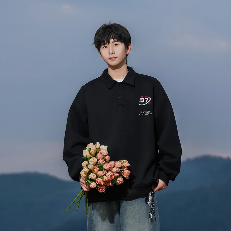 MTVO迈特优春季新款美式刺绣卫衣男士翻领POLO男装长袖上衣 006