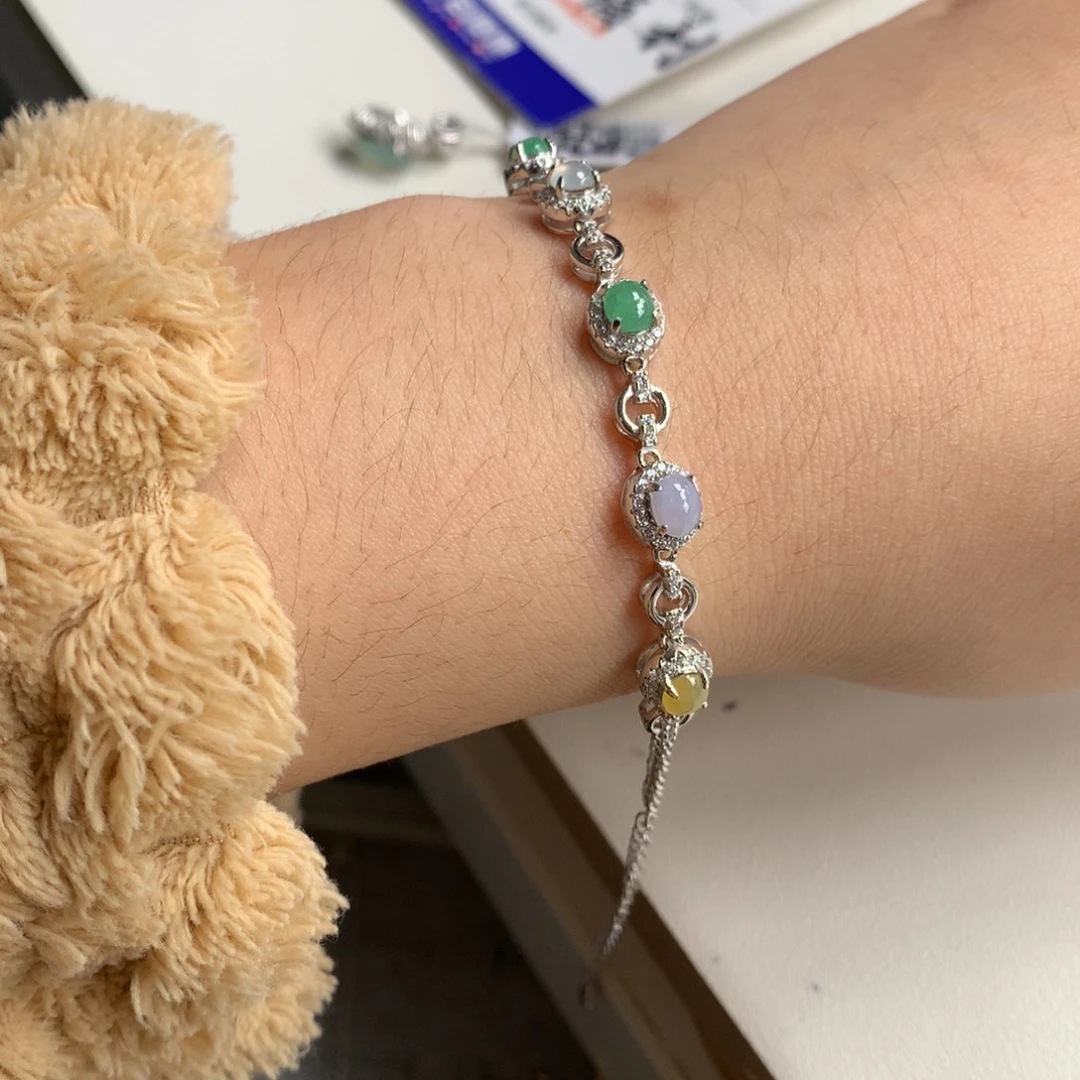 翡翠银S925镶嵌戒指手链