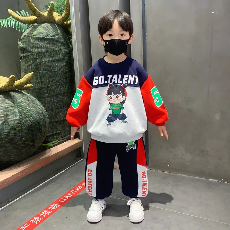 男童卫衣套装2025新款儿童春秋宽松运动服中小男孩休闲两件套潮酷