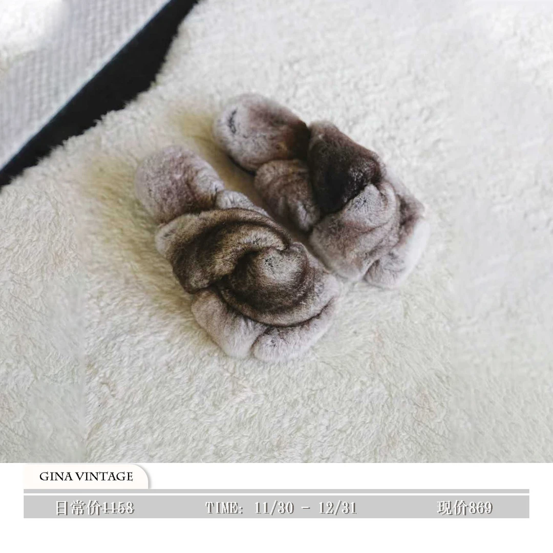 2025秋冬毛茸茸法培原色丝绒青紫蓝兔皮毛一体皮草可外穿保暖拖鞋