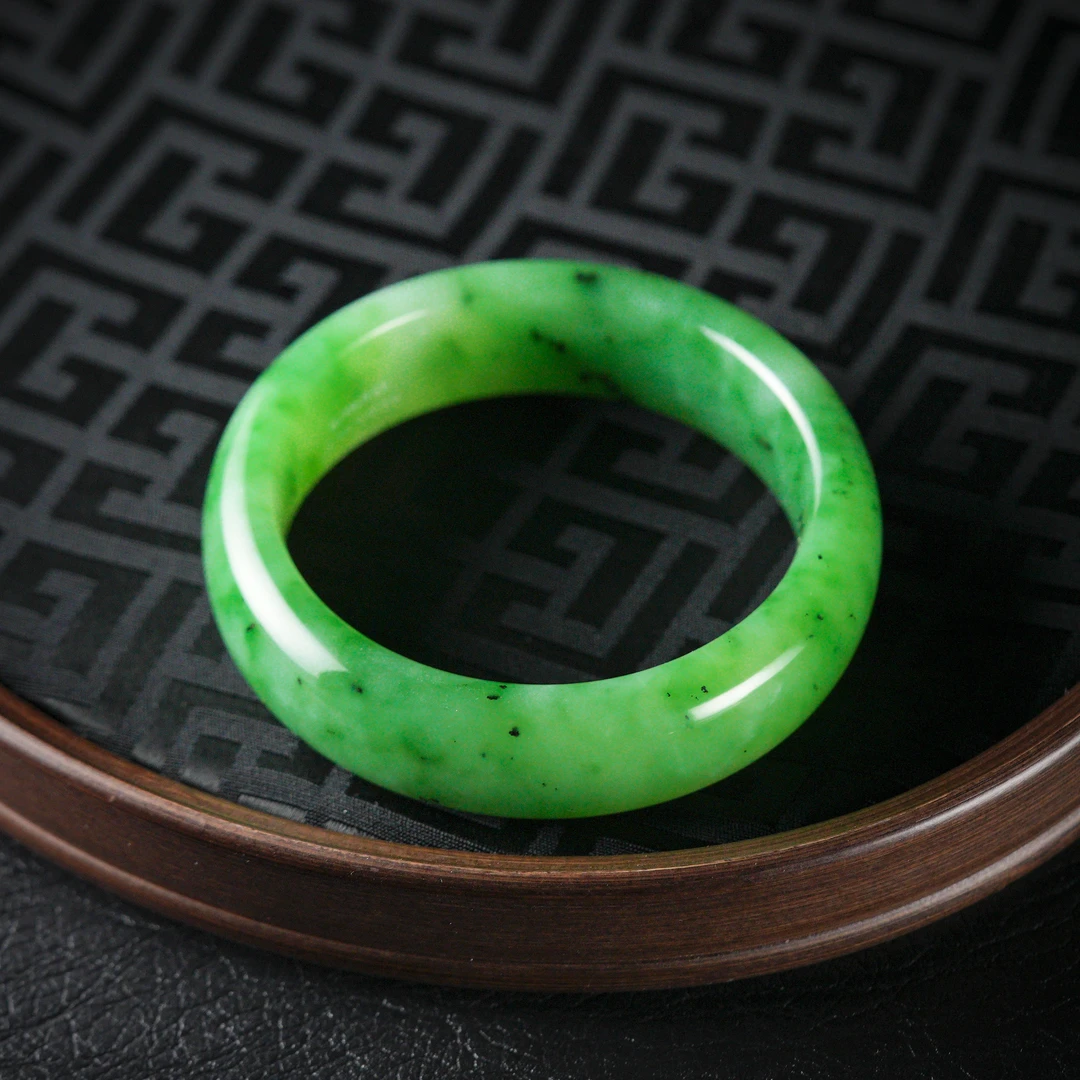 【诗蓉】翠声声·传承和田玉苹果绿宽版手镯AS2120条宽19*8