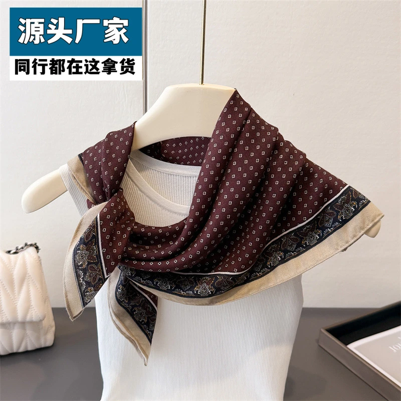 【新店福利】波点风情人字纹棉麻感小方巾丝巾仿丝绒巾披肩防晒围脖