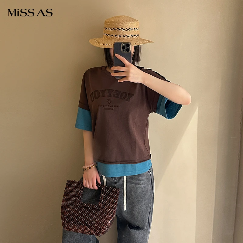 【YOEYYOU】小众拼接假两件字母印花圆领短袖T恤MISSAS买手店