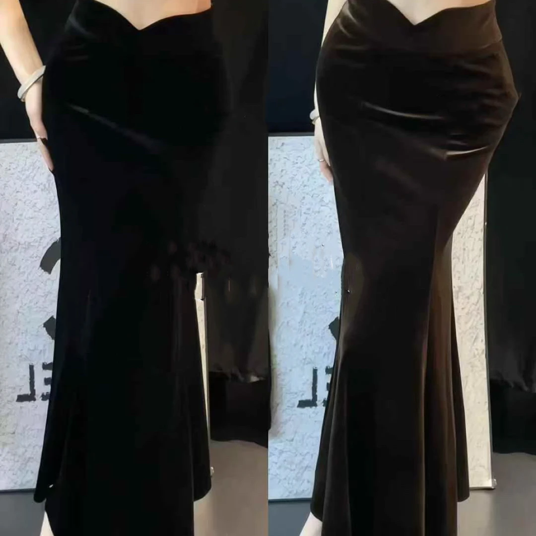 5855丝绒鱼尾裙气质