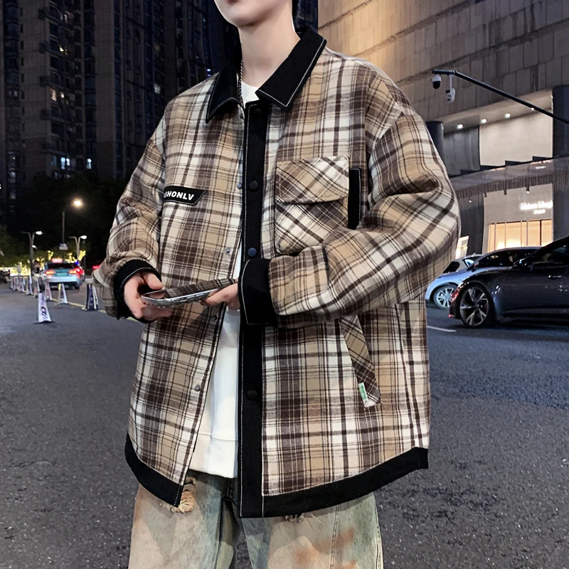 小香风外套男款春秋港风夹克学院风潮牌外套痞帅复古青年情侣衬衫