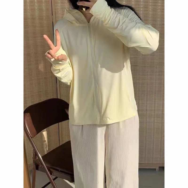 冰丝防晒衣女款2024新款夏季户外防紫外线防晒服薄款外套黄色上衣