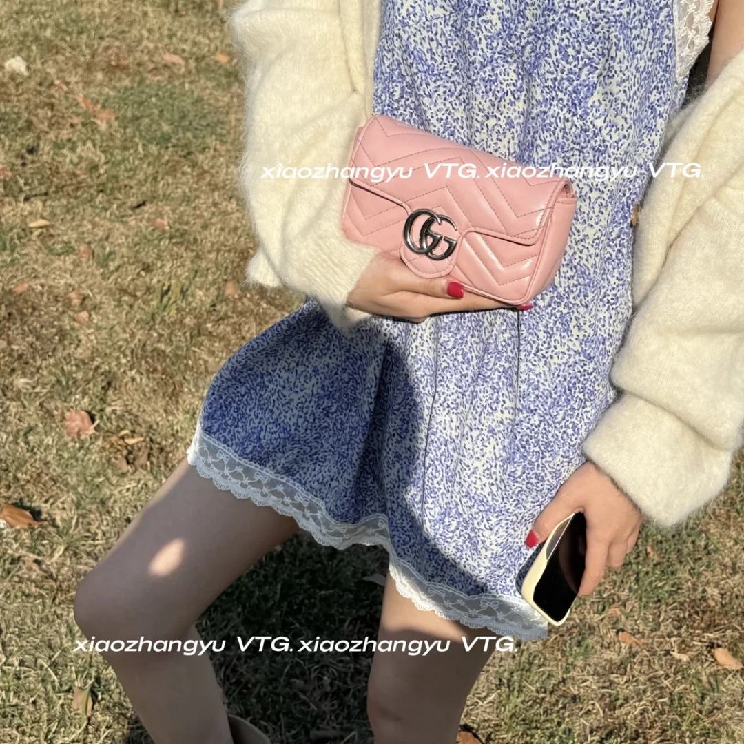 99新 GUCCI/古驰 周年庆/粉银马蒙mini/龙虾扣在